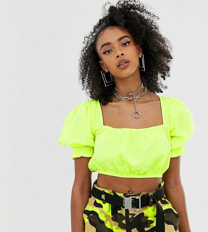 Collusion Neon Broderie Crop Top - Yellow