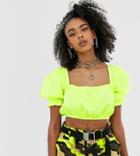 Collusion Neon Broderie Crop Top - Yellow