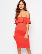 New Look Bardot Frill Pencil Dress - Orange