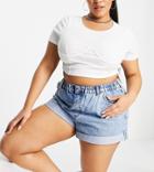 Asos Design Curve Denim High Rise 'original' Mom Shorts In Lightwash-blues