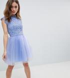 Chi Chi London Petite Cap Sleeve Lace 2 In 1 Midi Dress With Tulle Skirt - Blue