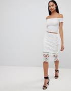 Missguided Premium Lace Midi Skirt - White