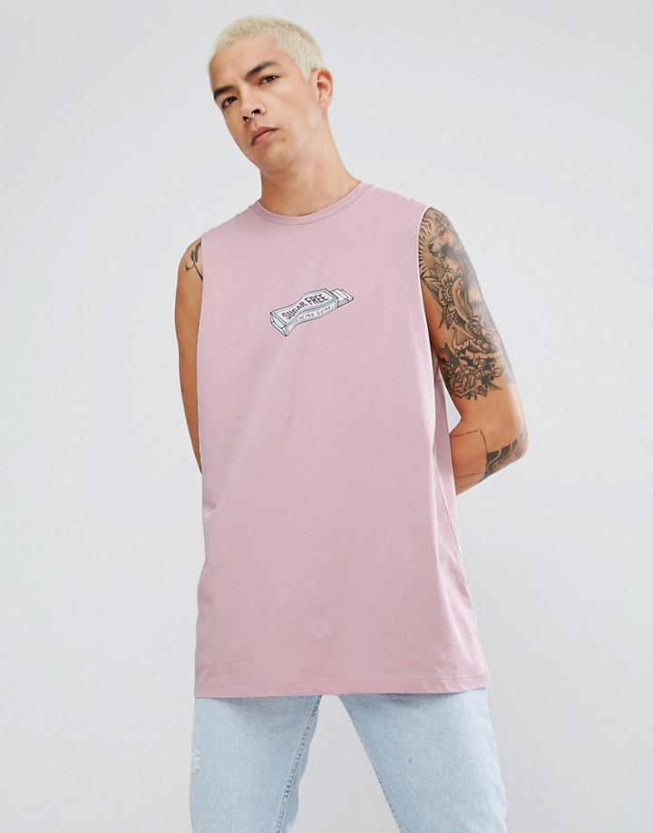 Asos Oversized Sleeveless T-shirt With Chewing Gum Print - Purple