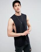 Asos Sleeveless T-shirt With Extreme Dropped Armhole In Black - Black