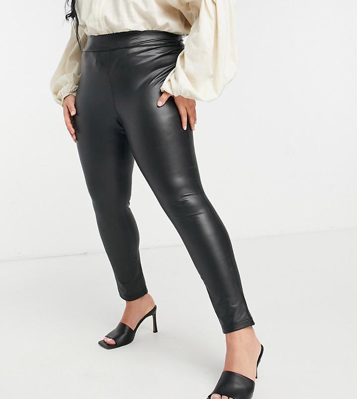 Simply Be High Waisted Faux Leather Leggings In Black