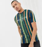 Asos Design Tall Relaxed T-shirt With Vertical Stripe And City Text Print - Green