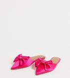 Asos Design Wide Fit Lass Oversized Bow Pointed Flat Mules In Pink Satin