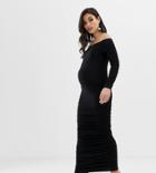 Asos Design Maternity Long Sleeved Ruched Midaxi Bodycon Dress - Black
