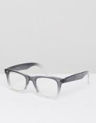 Asos Square Glasses In Crystal Gray Fade With Clear Lens - Gray