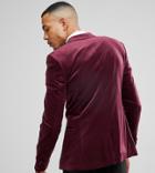 Asos Tall Super Skinny Blazer In Burgundy Velvet - Red