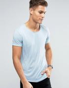 Esprit Longline T-shirt With Raw Curved Hem - Blue
