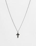 Asos Design Necklace With Black Cross In Silver Tone