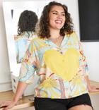 Native Youth Plus Oversized Revere Shirt In Vintage Print With Contrast Heart-multi