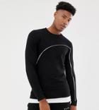 Asos Design Tall Muscle Sweatshirt With Hem Extender And Piping In Black - Black