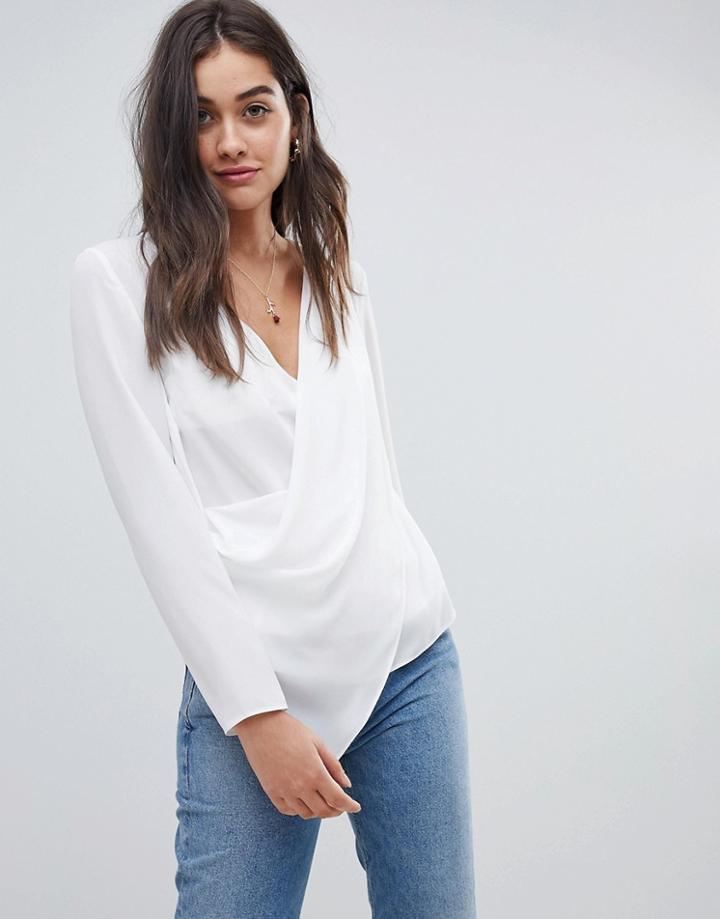 Asos Design Top With Wrap Plunge Neck - White