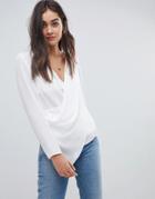 Asos Design Top With Wrap Plunge Neck - White