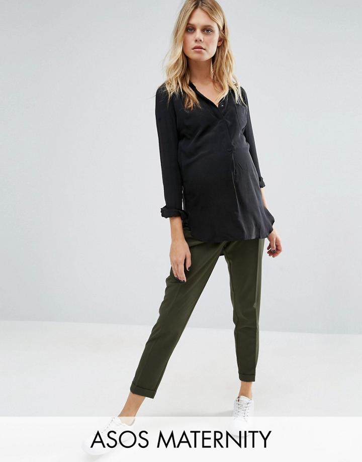 Asos Maternity Tailored Pant With Turn Up Detail - Green