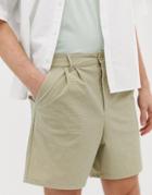 Asos Design Relaxed Shorts With Pleats In Textured Fabric - Beige