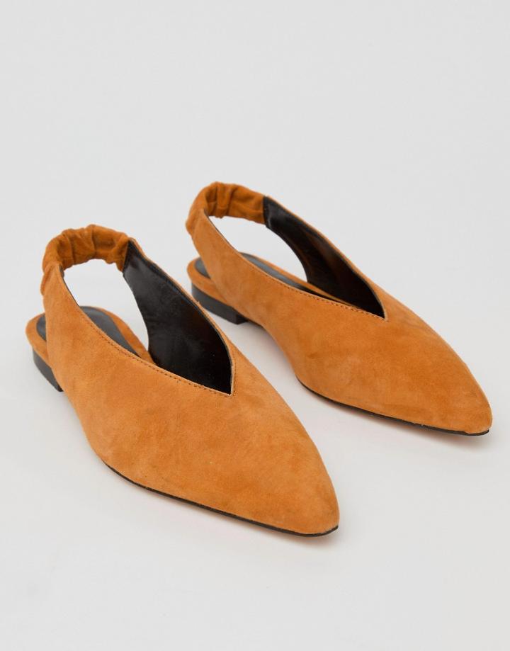 Gestuz Tan Suede Flat Slingback - Orange