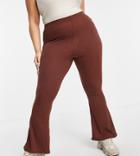 Yours Ribbed Flared Pants In Cinnamon-brown