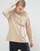 Asos Long Sleeve T-shirt With Military Pocket And Strap Detail - Beige