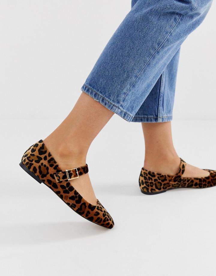 Asos Design Links Mary Jane Ballet Flats In Leopard - Multi