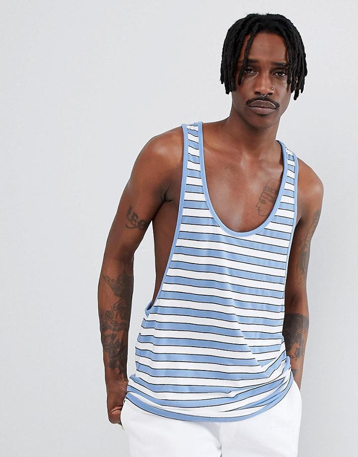 Asos Design Stripe Extreme Racer Back Tank In Blue - Blue