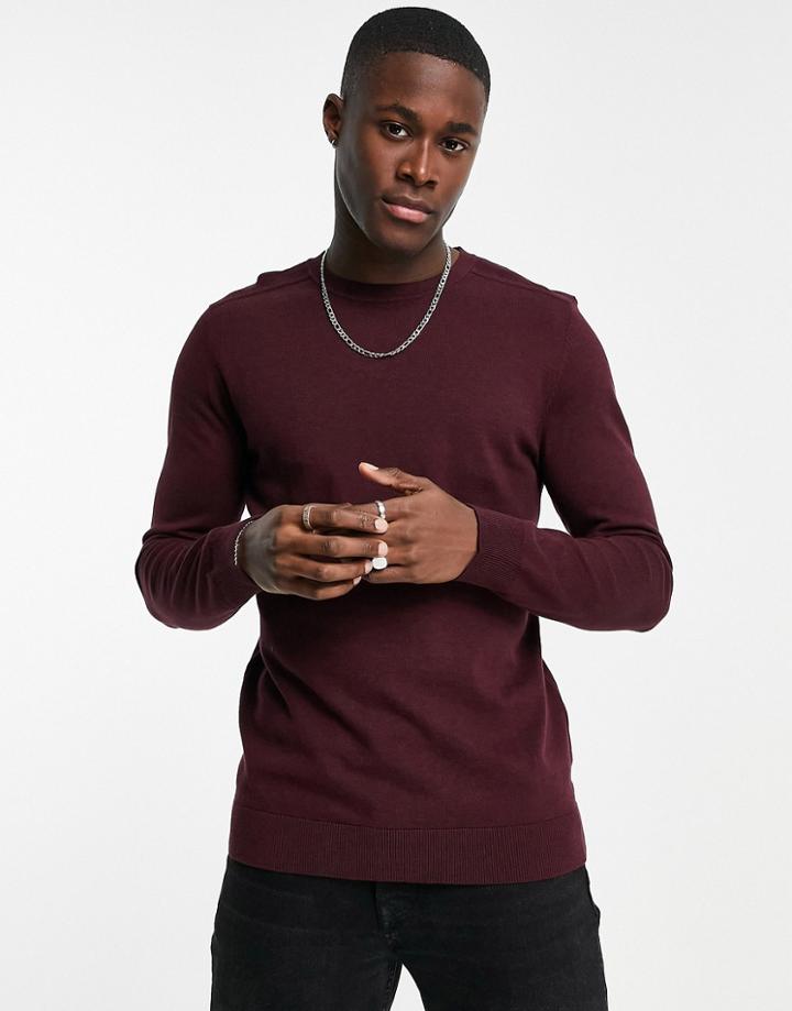Selected Homme Sweater With Shoulder Detail In Burgundy-red