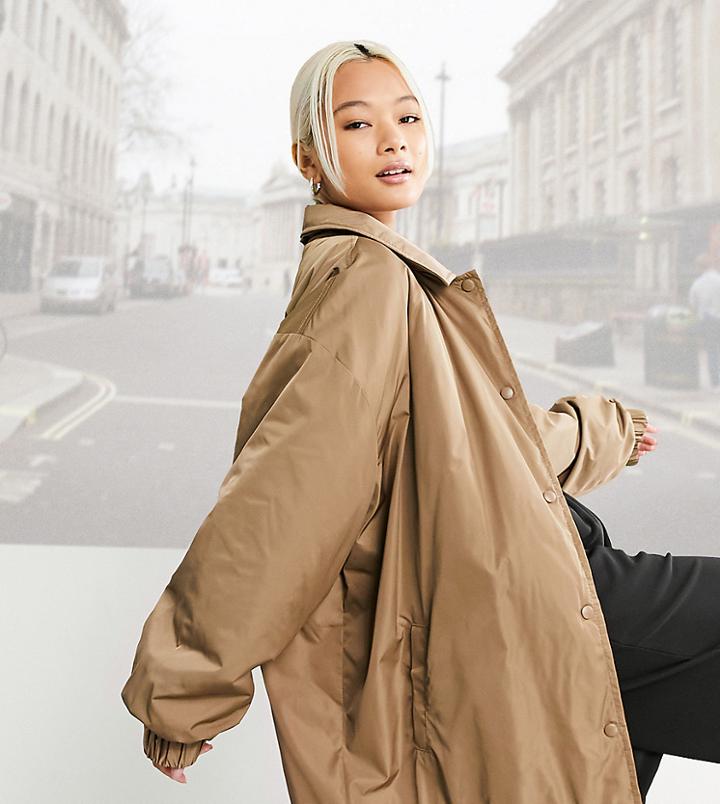 Collusion Oversized Coach Jacket In Tan-neutral