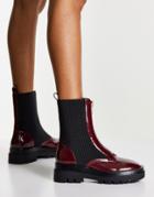 Miss Selfridge Army Burgundy Box Zip Boot-red