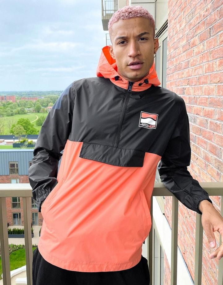 Vans Original Dna Sidestripe Mte Anorak Jacket In Black/coral