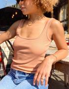 River Island Square Neck Tank In Beige-neutral