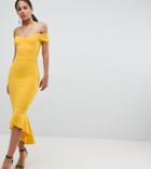 John Zack Tall Off Shoulder Ruffle Midi Dress - Yellow