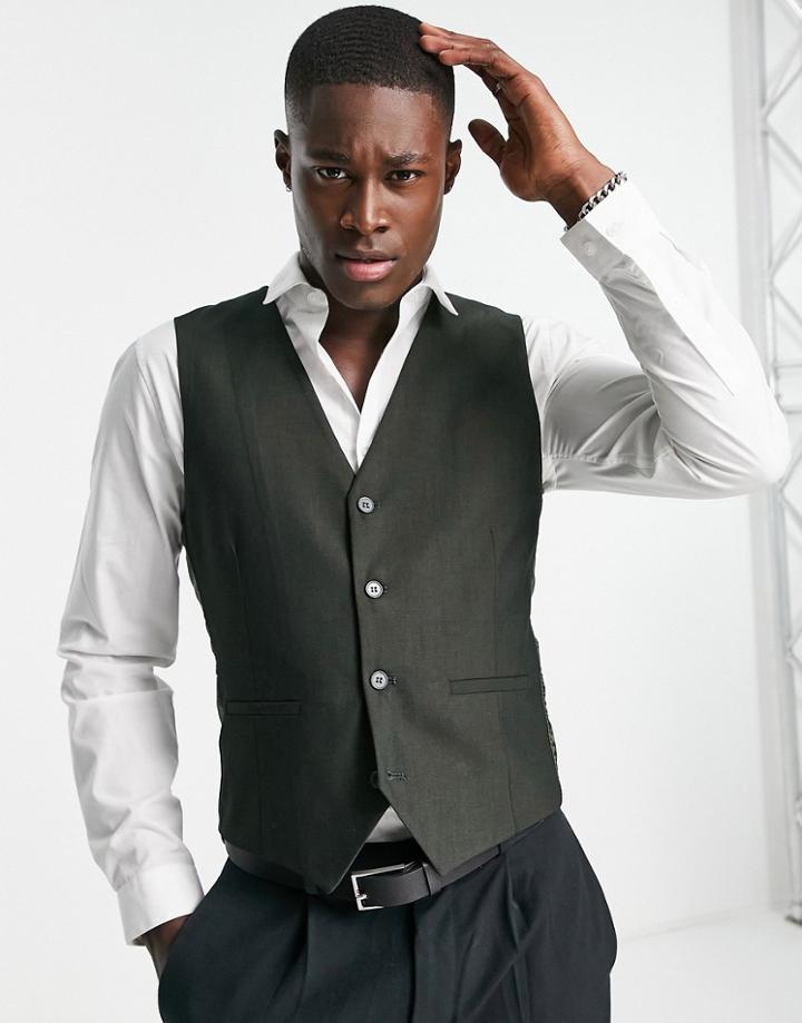Bolongaro Trevor Skinny Suit Vest In Khaki-green