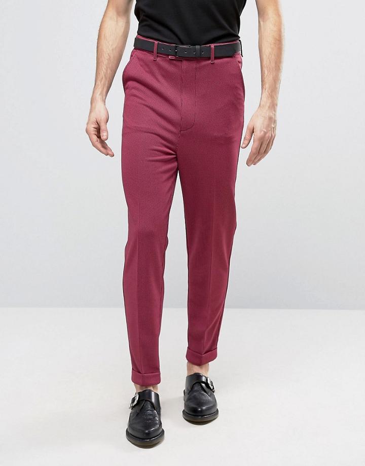 Asos Super Skinny High Waist Pants In Pink Houndstooth Design - Pink