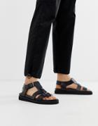Asos Design Sandals In Black Leather With Chunky Sole