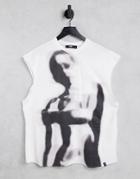 Jaded London Oversized Sleeveless T-shirt In Beige With Torso Print-white