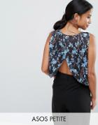 Asos Petite Top With Split Back In Pleated Ditsy Print - Multi