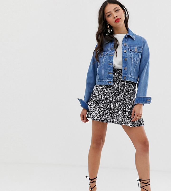 Asos Design Petite Shirred Bask Mini Skirt In Mono Floral Print - Multi