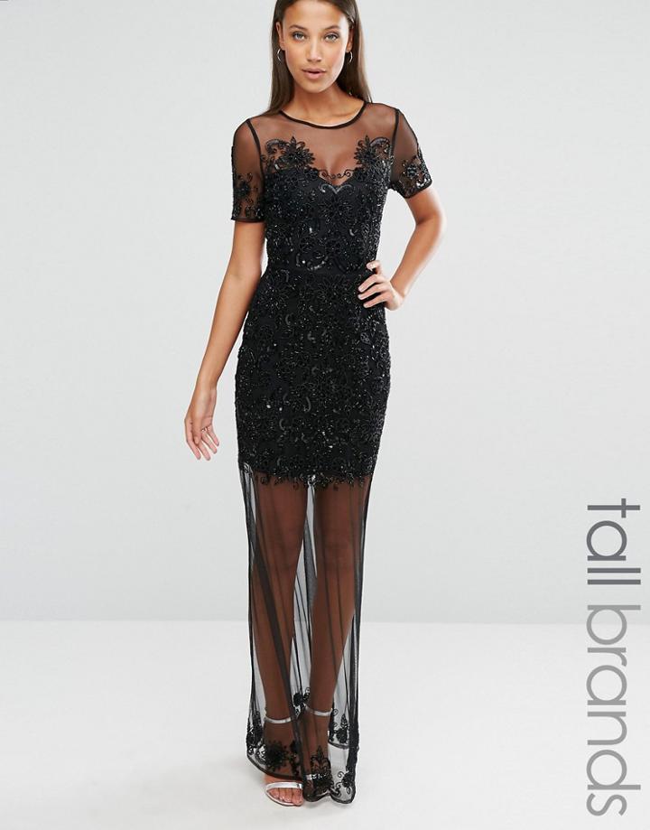 Maya Tall Embellished Maxi Dress With Sheer Overlay - Black
