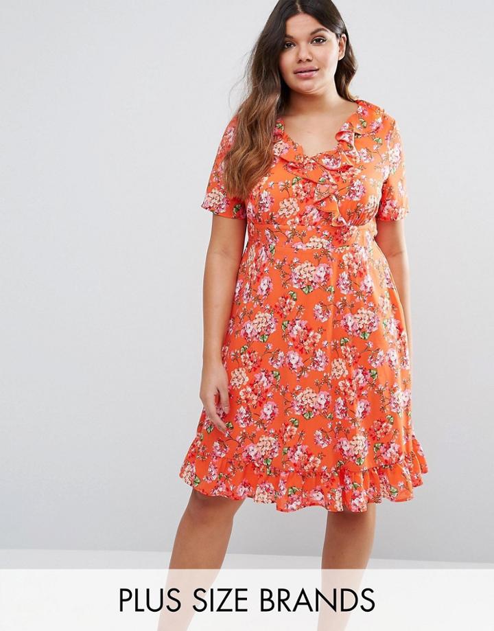 Lovedrobe Ruffle Detail Printed Tea Dress - Red