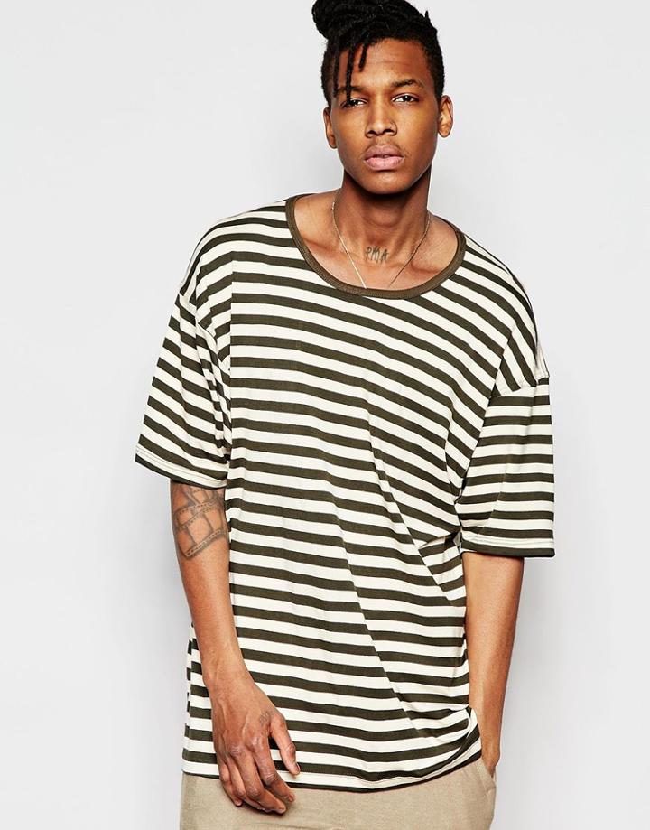 Other Uk Oversized Striped T-shirt With Drop Shoulders - Green