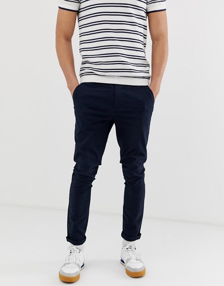 Asos Design Super Skinny Chinos In Navy - Navy