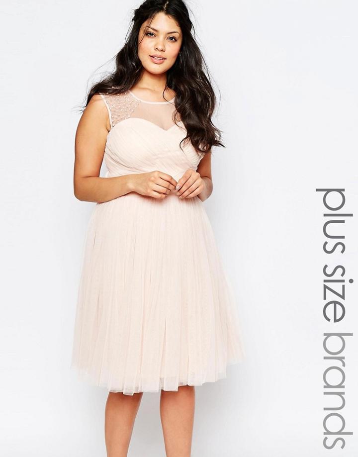 Little Mistress Plus Embellished Prom Dress - Nude