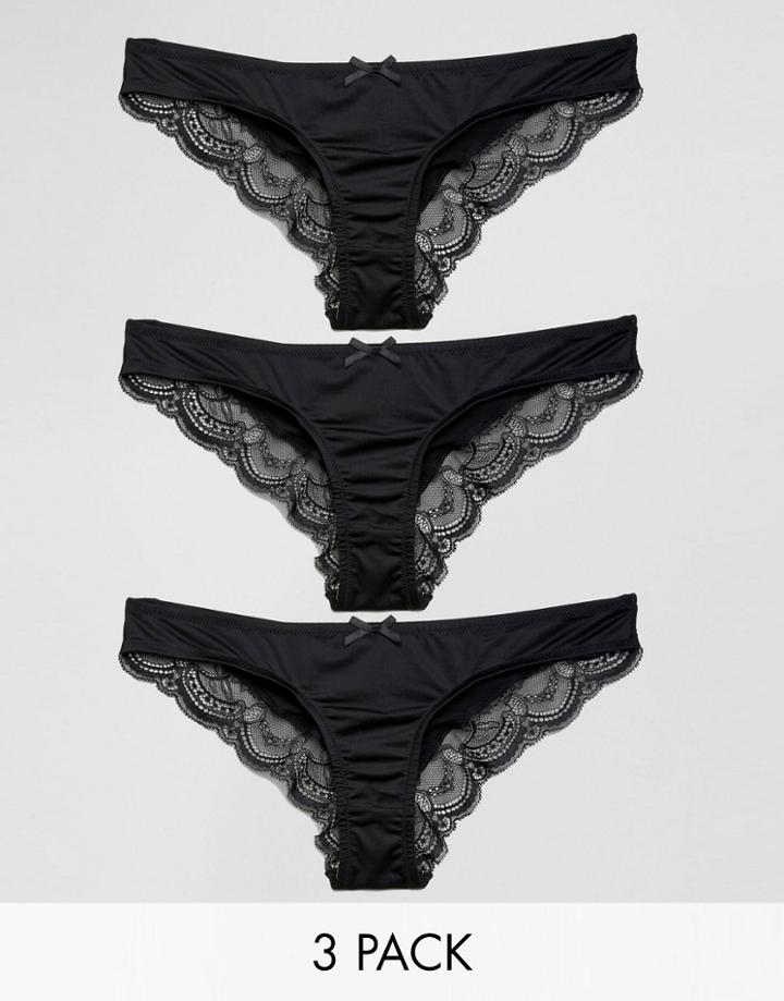 Asos 3 Pack Ruched Back Brazilian Pants - Black