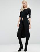 Brave Soul Longline Split Hem Top - Black