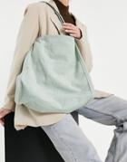 Asos Design Shopper Bag In Sage Cord-green
