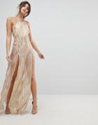 Naanaa Sequin Maxi Dress With Double Thigh Split - Gold