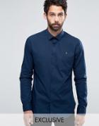 Farah Classic Shirt In Slim Fit With Stretch - Navy