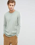 Asos Longline Long Sleeve T-shirt With Crew Neck - Green